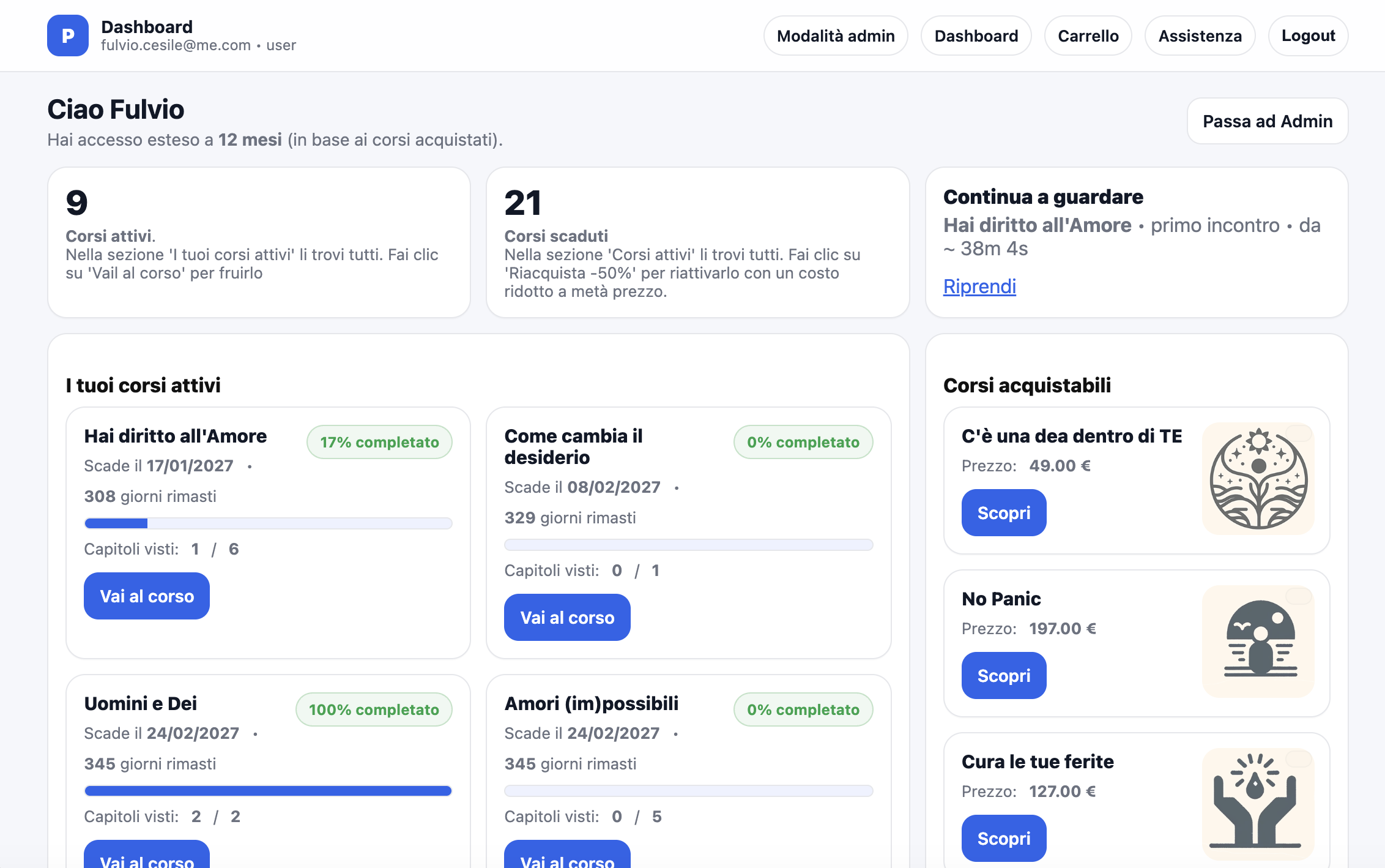 Anteprima dashboard web PortaleVideocorsi